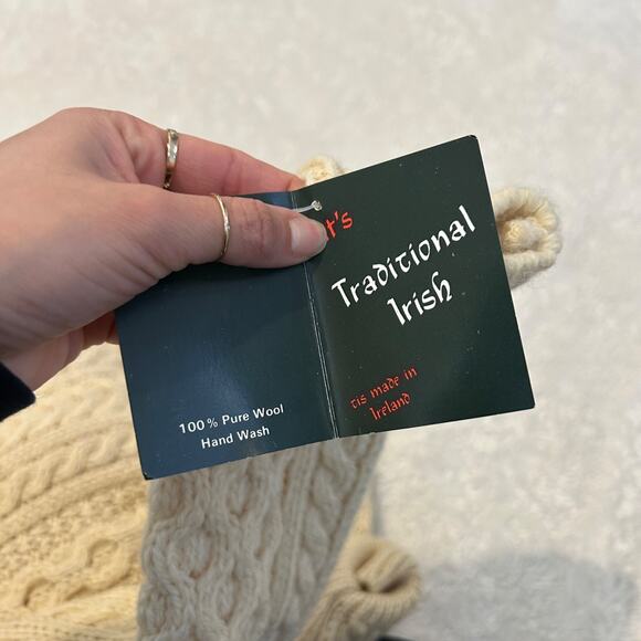 NWT Irish Traditional Hand Knit Cream Wool Cable Knit Sweater Fisherman Style XL - Picture 5 of 6